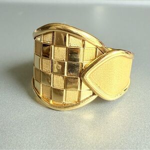 Solid 18k Gold Italy RCI Checkered Basket Weave Wrap Around Adjustable B…